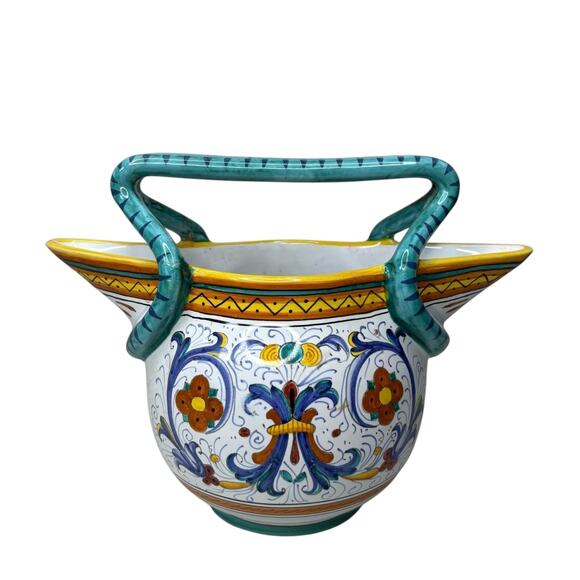 Cama Deruta Italy Hand Painted Majolica Pottery Double Handled Pitcher Vase - Picture 1 of 13